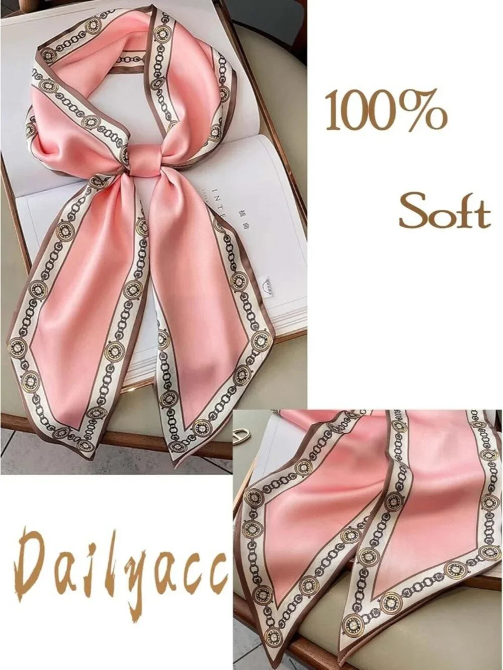 Women's Pink Badge Stylish Satin Headscarf Wrap Lightweight Scarves Scarf